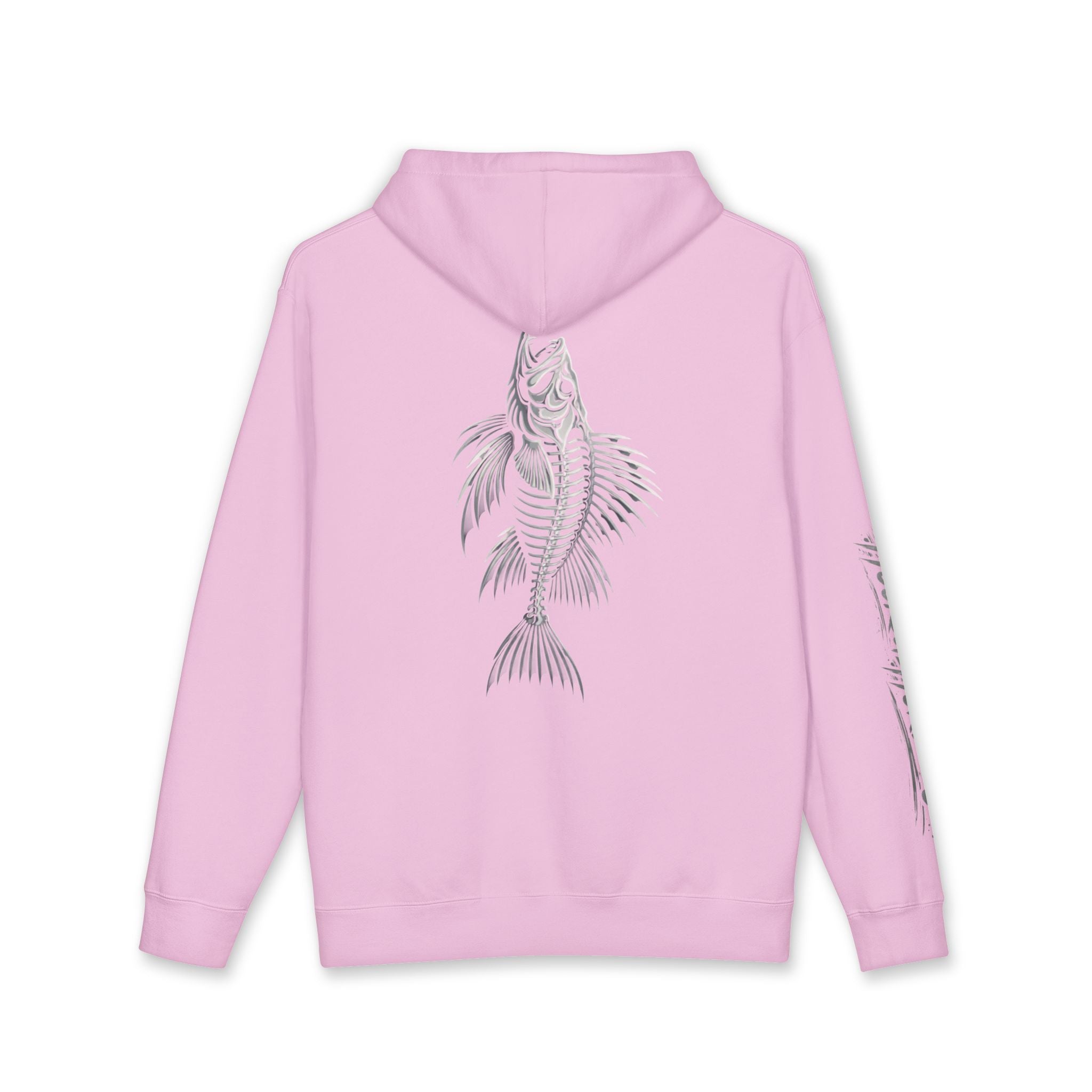 Lion Fish Skeleton Hoodie Hooked Horizon Co. — Minimal Skeletal Fish Back Graphic Hoodie, Multiple Color Variations