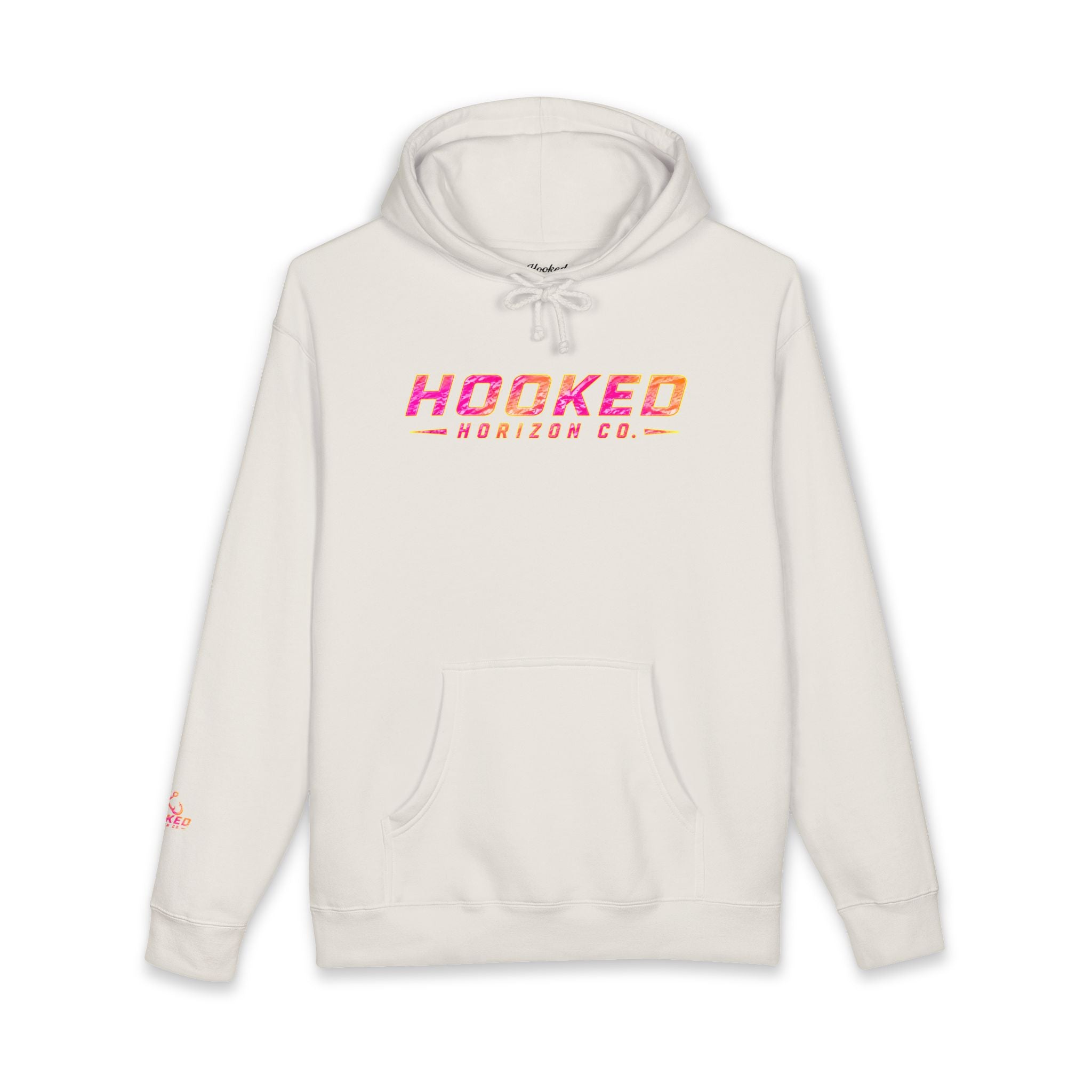 Hot Pink & Peach Hooked Horizon Co. — Fishing Back Graphic Hoodie, Multiple Color Variations