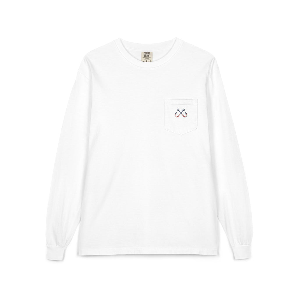 USA Manta Ray Hooked Horizon Co.  Classic Logo Unisex Long Sleeve Pocket T-Shirt