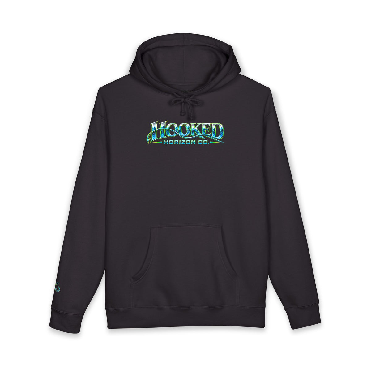 Barracuda Like Green Logo Hoodie—Hooked Horizon Co. — Fishing Back Graphic Hoodie, Multiple Color Variations