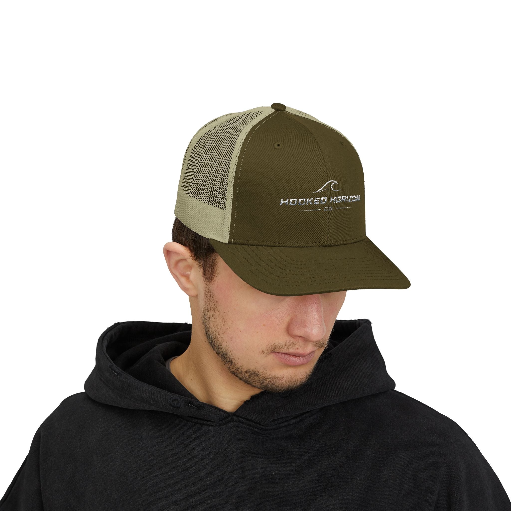 Wave Hooked Horizon Trucker Cap — Embroidered Fishing Snapback