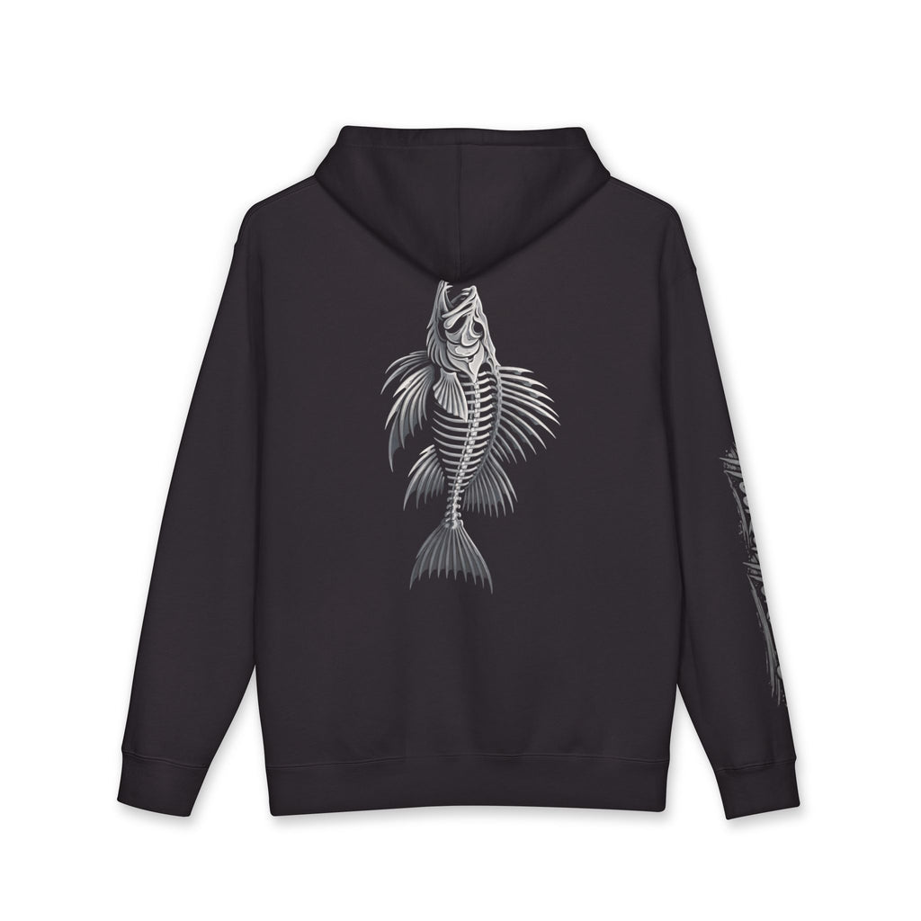 Lion Fish Skeleton Hoodie Hooked Horizon Co. — Minimal Skeletal Fish Back Graphic Hoodie, Multiple Color Variations