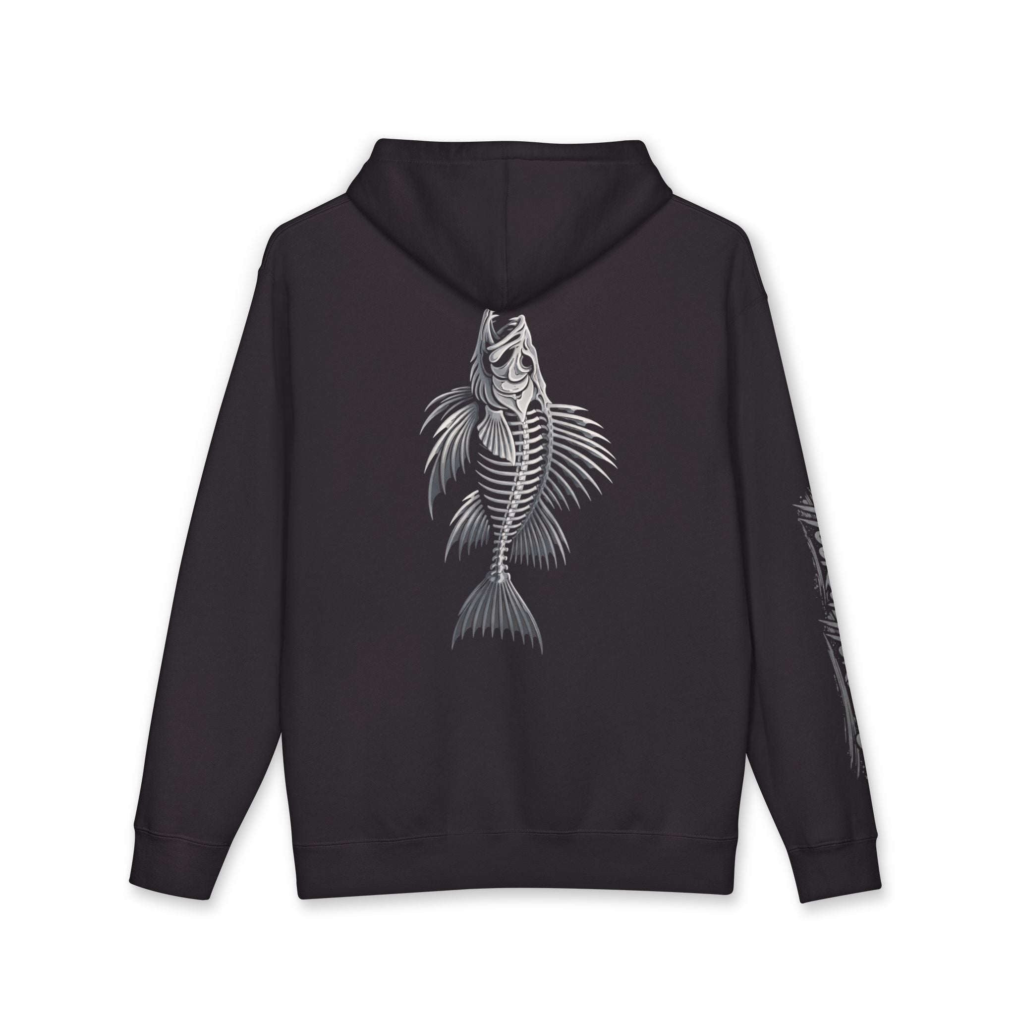 Lion Fish Skeleton Hoodie Hooked Horizon Co. — Minimal Skeletal Fish Back Graphic Hoodie, Multiple Color Variations
