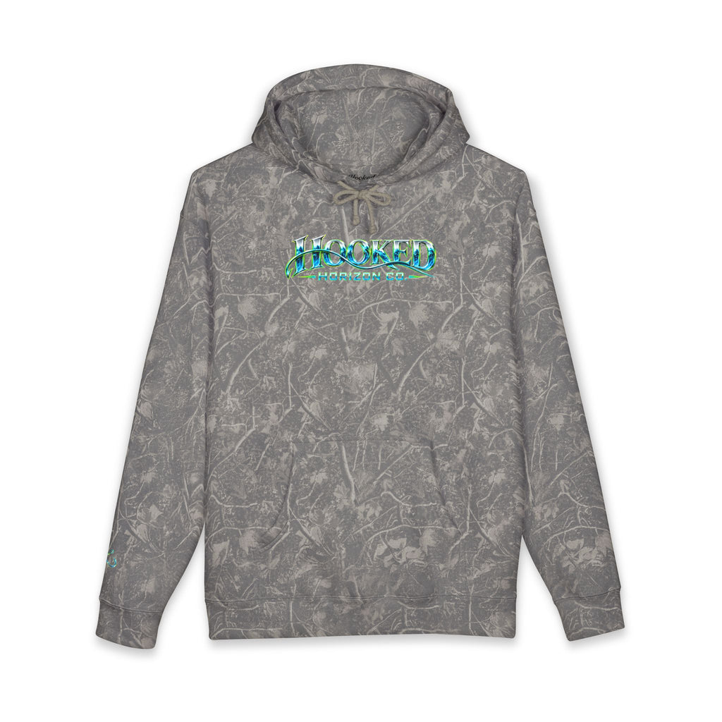 Barracuda Like Green Logo Hoodie—Hooked Horizon Co. — Fishing Back Graphic Hoodie, Multiple Color Variations