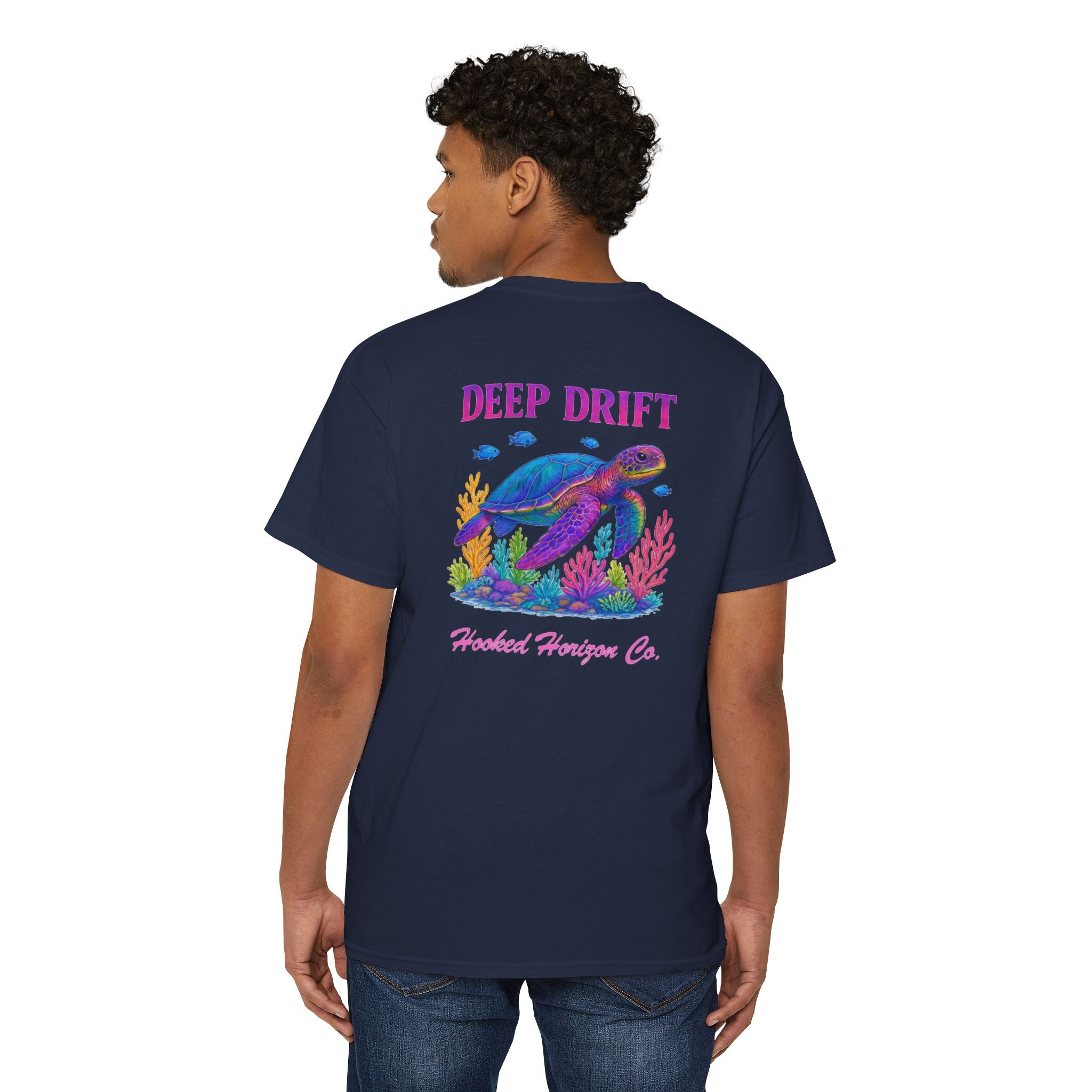 Turtle Deep Drift Hooked HorizonCo.  Tee- Perfect for Angler and Fishing Gifts, For him, For Her Unisex Cotton T-Shirt for Fishing & Wildlife Enthusiasts, Ocean Lovers