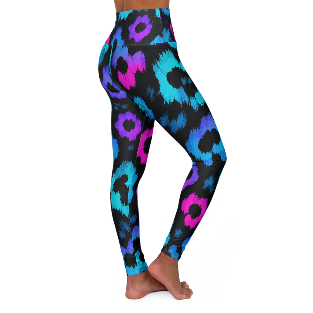 Flower Color Blast High Waisted Yoga Leggings - Purple, Comfortable Activewear, Fitness Pants, Ideal for Gym, Yoga, and Weekend Brunch