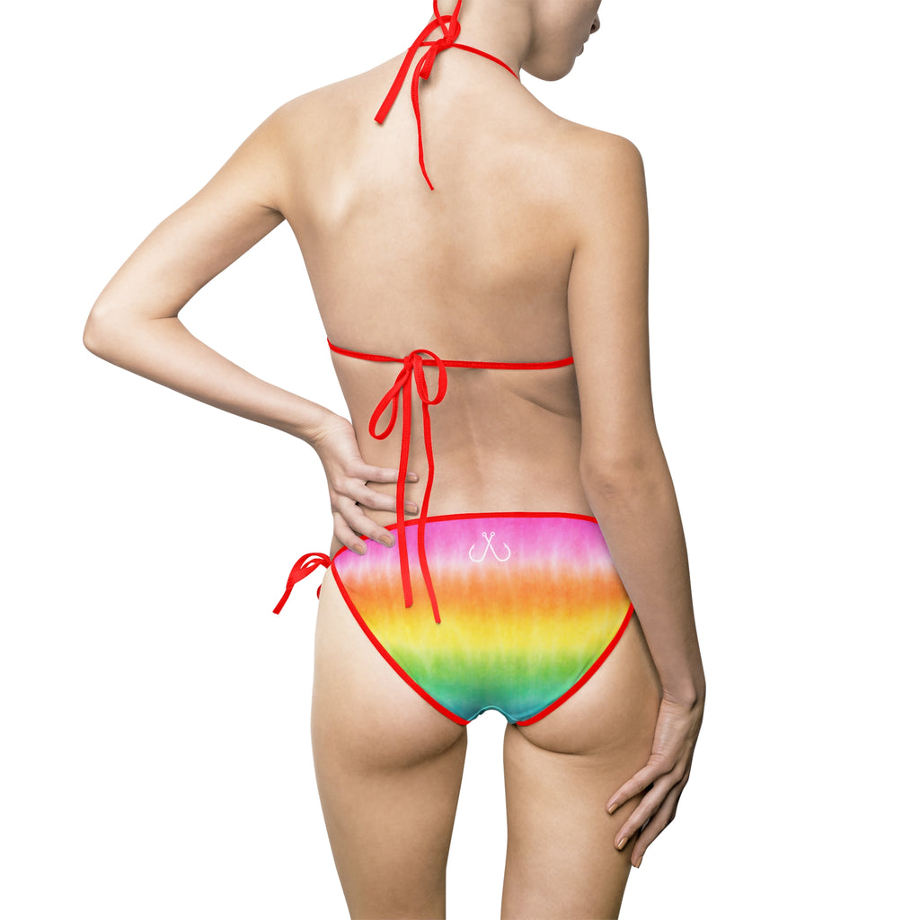 Rainbow Tie-Dye Bikini –  Hooked Horizon Co. Swimsuit, Summer Beachwear, Swimwear for Vacations, Pool Parties, Tropical Getaways, Custom Strap Colors – Multiple Variations