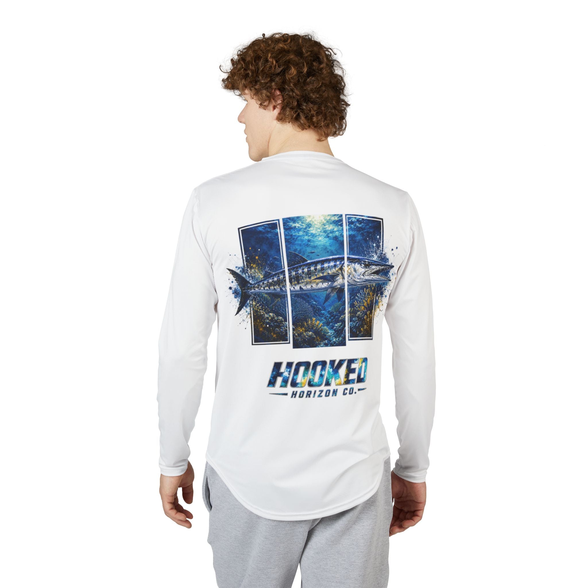 Barracuda Hooked Horizon Co — Men's Long Sleeve UV Shirt — Chasing Legends Not Trends Orca Ocean Graphic Performance Tee