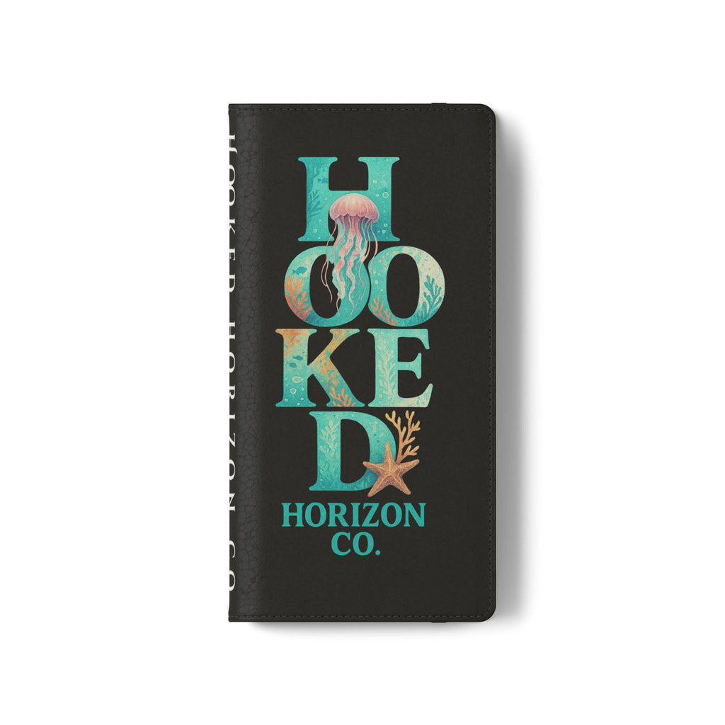 Turtle Hooked Horizon Co Flip Phone Case — Turquoise Water Pattern Wallet Cover