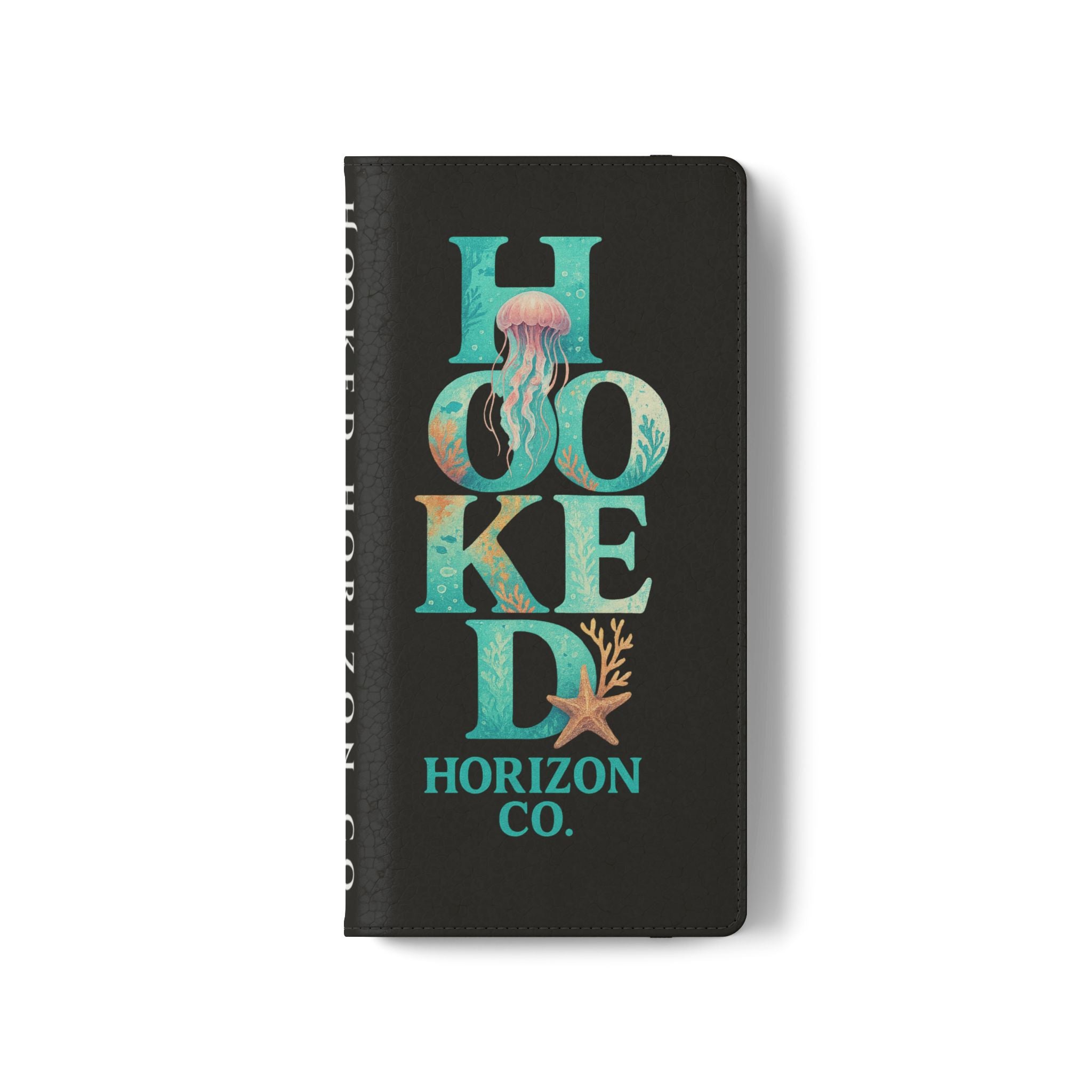 Turtle Hooked Horizon Co Flip Phone Case — Turquoise Water Pattern Wallet Cover