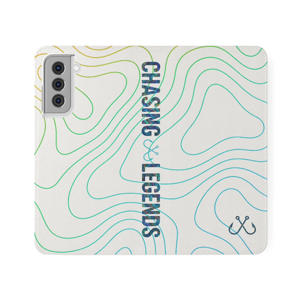 Ocean Topography Waves Flip Phone Case — Turquoise Water Pattern Wallet Cover