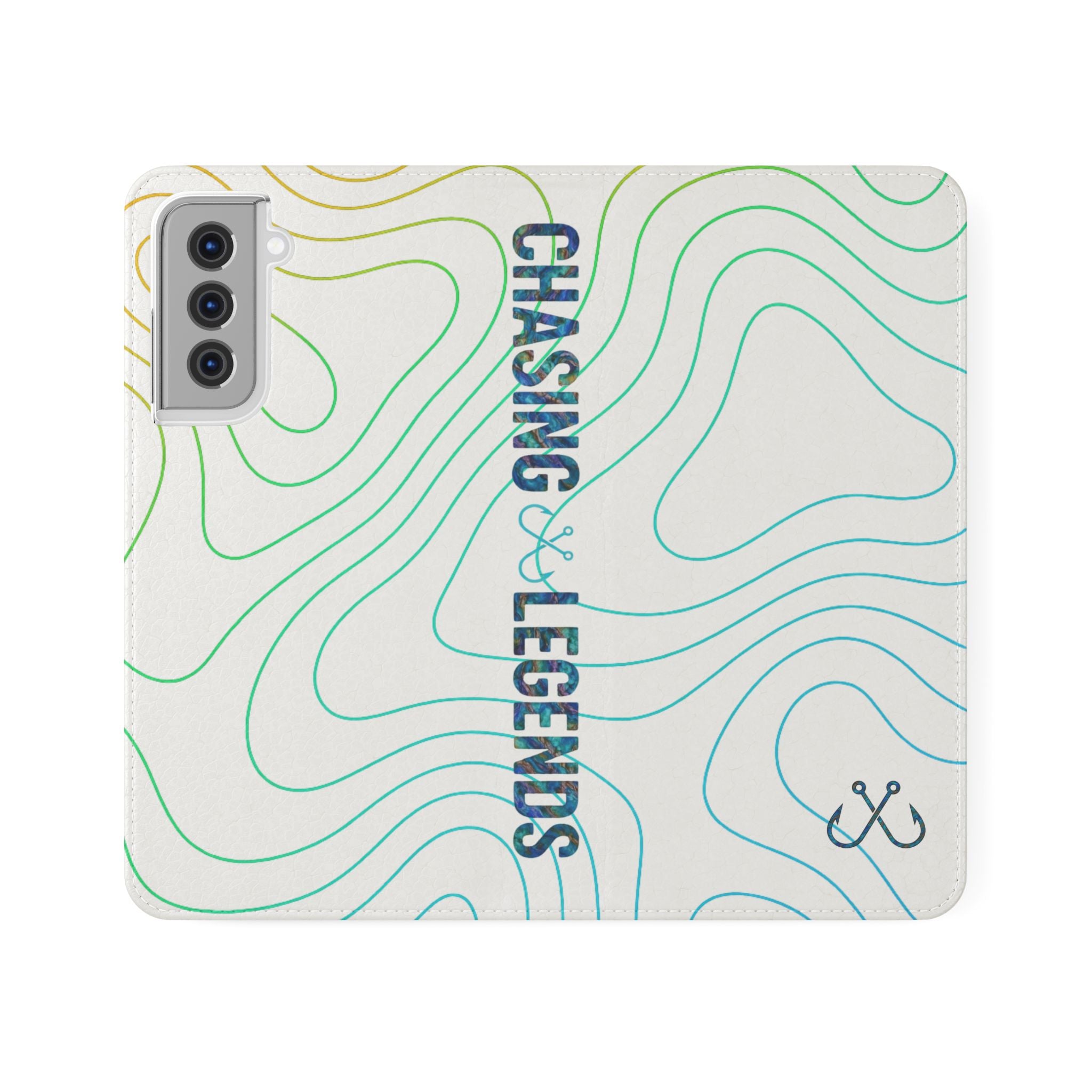 Ocean Topography Waves Flip Phone Case — Turquoise Water Pattern Wallet Cover