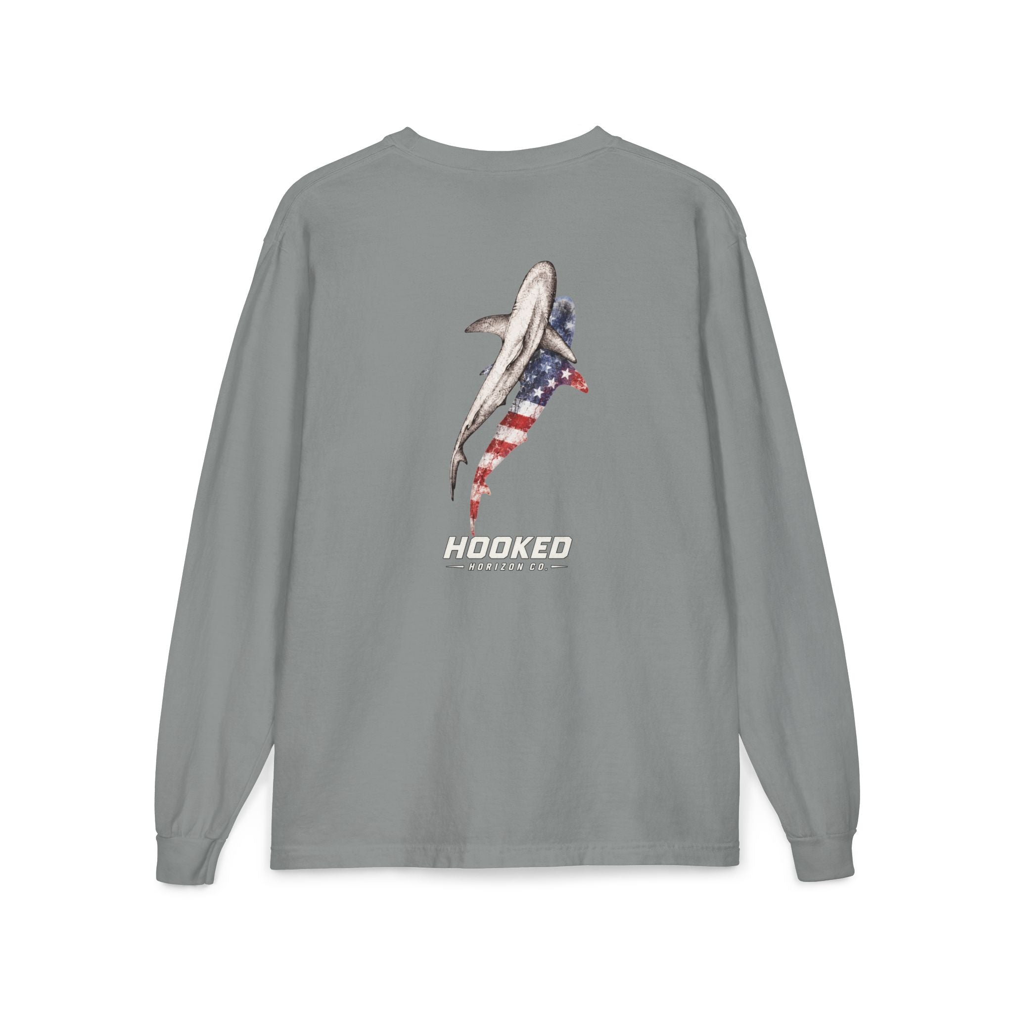 USA Shark Hooked Horizon Co.  Classic Logo Unisex Long Sleeve Pocket T-Shirt