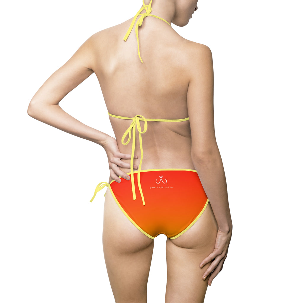 Redish Orange To Yellow Ombre Bikini – Hooked Horizon Co. Swimsuit, Summer Beachwear, Swimwear for Vacations, Pool Parties, Tropical Getaways, Custom Strap Colors – Multiple Variations