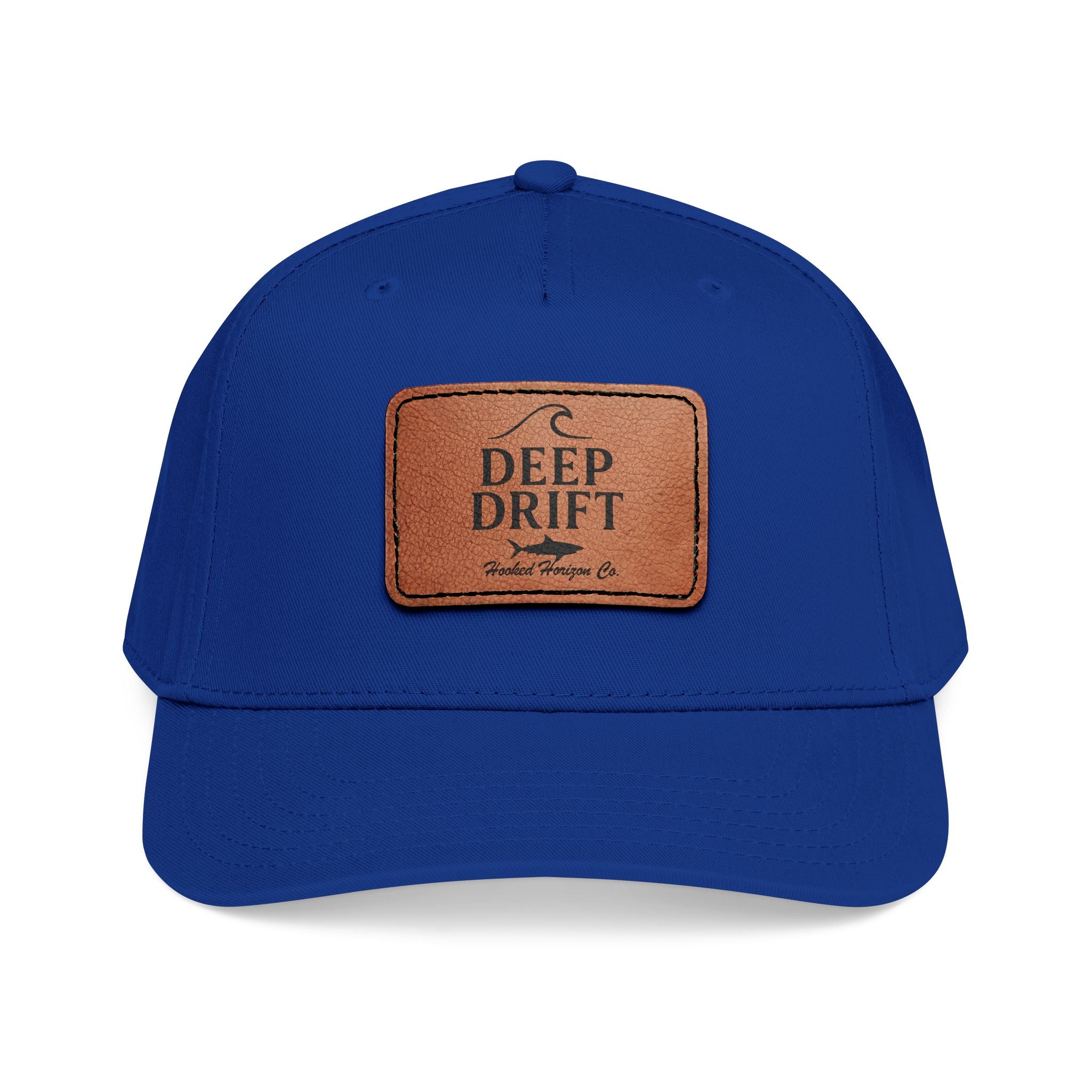 "Deep Drift" Shark Wave Leather Patch Baseball Cap — Hooked Horizon Co. Ocean Wave Logo, Multiple Color Variations