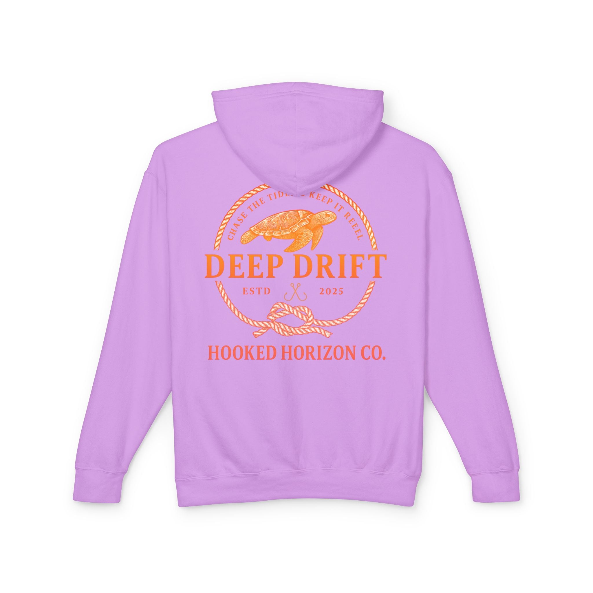 Orange Hooked Horizon Co Unisex Lightweight Hoodie with Deep Drift Design | Perfect for Fishermen, Beach Lovers, Casual Outings, Gift for Him/Her, Nautical Style,  Ocean Lover Gifts