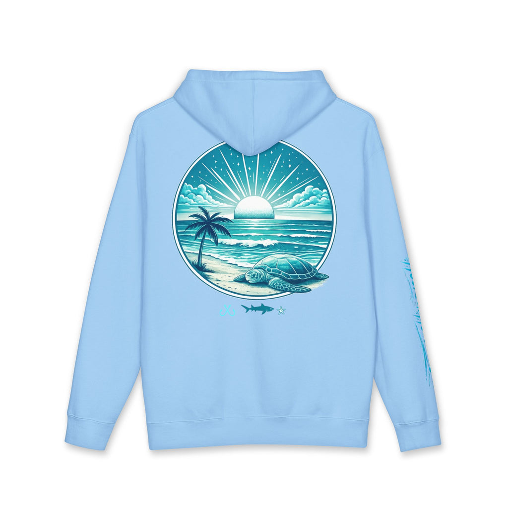 Sea Turtle & Sunset Hoodie Hooked Horizon Co. — Minimal Fishing Back Graphic Hoodie, Multiple Color Variations