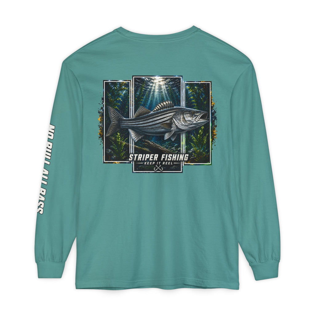 Saltwater Sea Striper Fishing Long Sleeve T-Shirt, Ocean Adventure Apparel, Boat Trip Shirt, Coastal Style, Gift for Fishermen