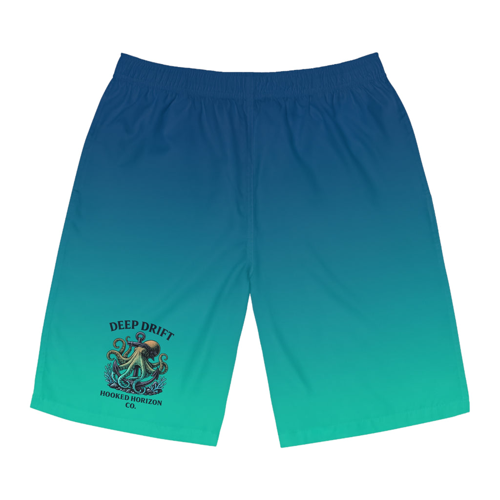 Blue To Sea Green Ombre Men's Ocean-Inspired Board Shorts, Swimwear for Beach Days, Summer Vacations, Pool Parties, Surfing Attire, Water Sports