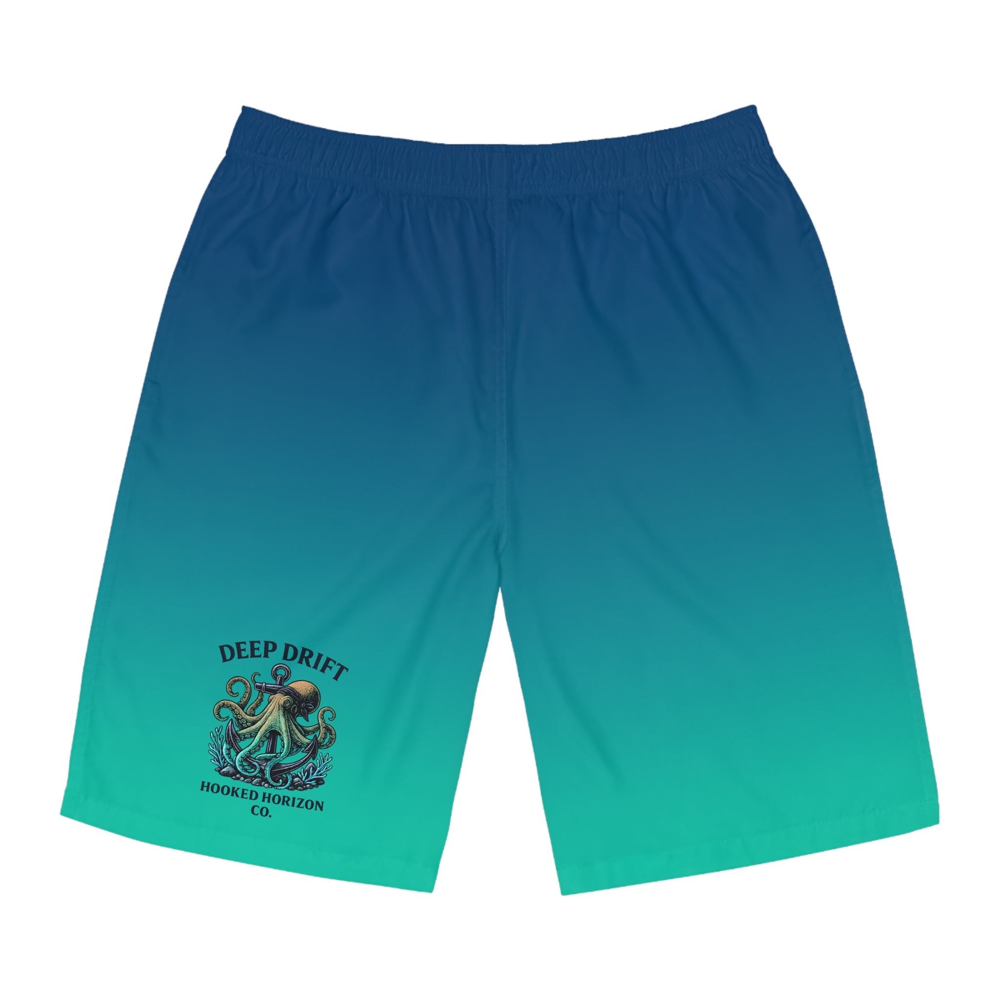 Blue To Sea Green Ombre Men's Ocean-Inspired Board Shorts, Swimwear for Beach Days, Summer Vacations, Pool Parties, Surfing Attire, Water Sports