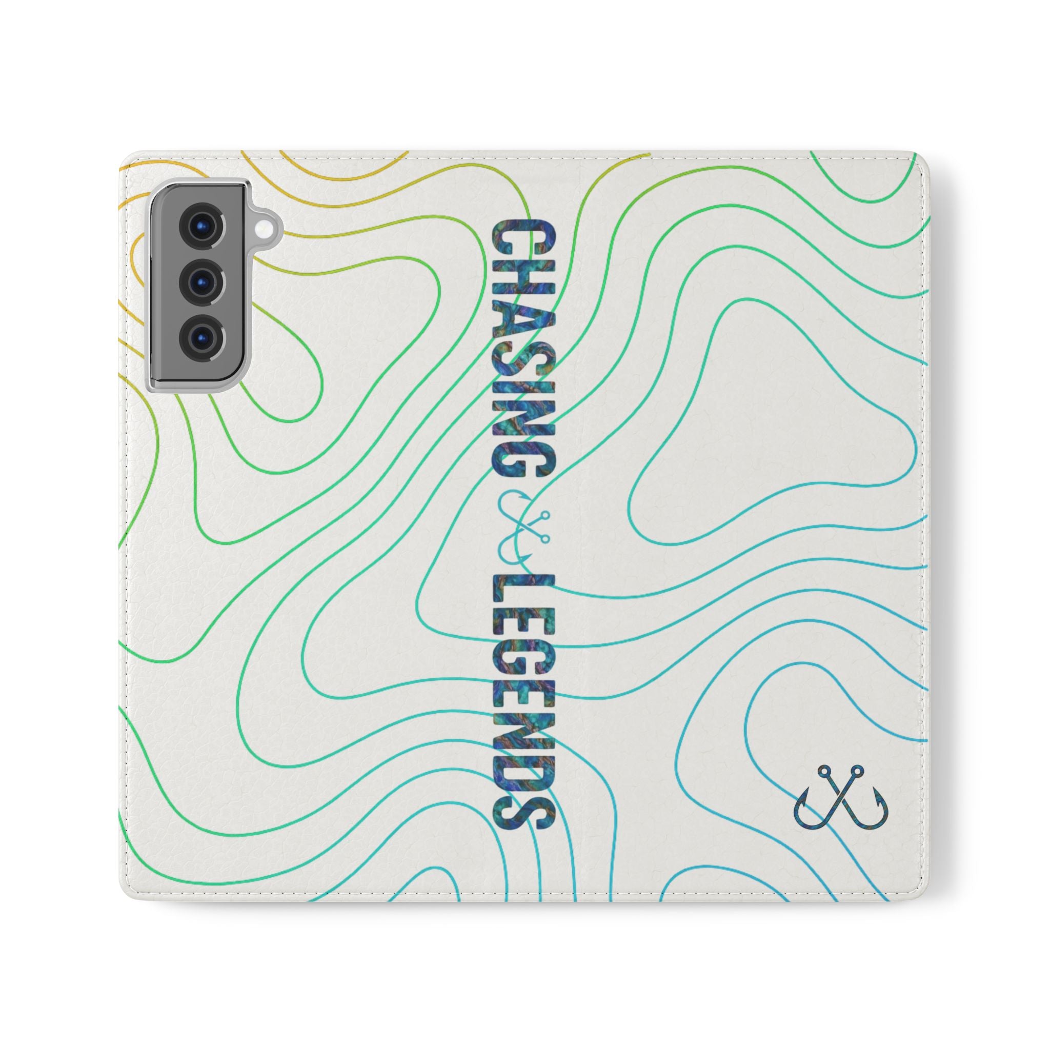 Ocean Topography Waves Flip Phone Case — Turquoise Water Pattern Wallet Cover