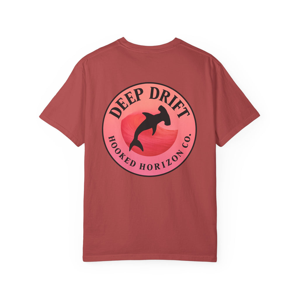 Deep Drift Fishing T-Shirt - Pink & Peach Fishing Tee for Angler Lovers, Pink Ombre, Hammer Head Shark Tee, Ocean-inspired
