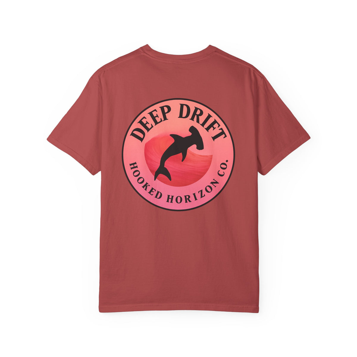 Deep Drift Fishing T-Shirt - Pink & Peach Fishing Tee for Angler Lovers, Pink Ombre, Hammer Head Shark Tee, Ocean-inspired