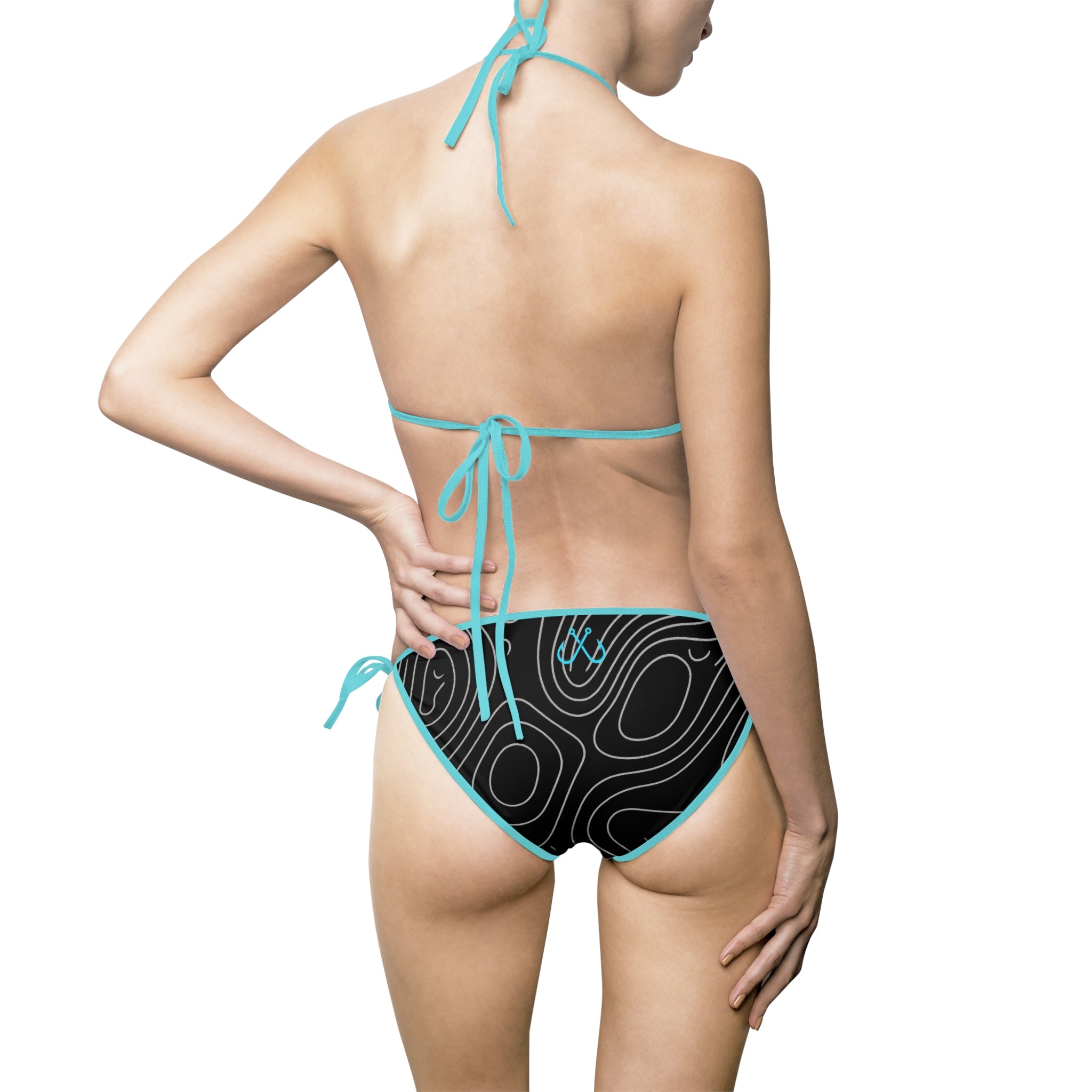 Grey Topography Wave Bikini —  Hooked Horizon Co. Swimsuit, Summer Beachwear, Swimwear for Vacations, Pool Parties, Tropical Getaways, Custom Strap Colors – Multiple Variations