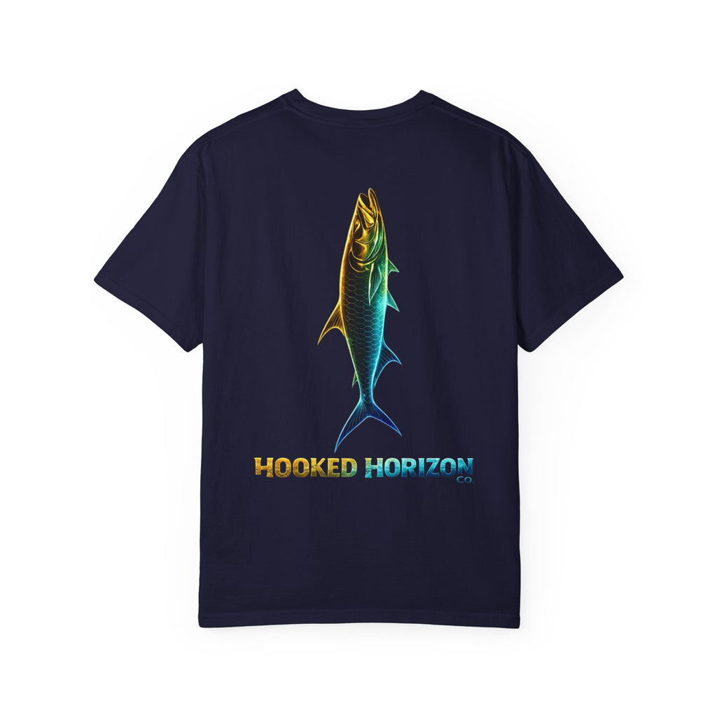 Gold & Blue Tarpon Hooked Horizon Co. — Deep Drift Fishing Graphicishing Tee for Angler Lovers, Shark Lovers, Ocean Tee