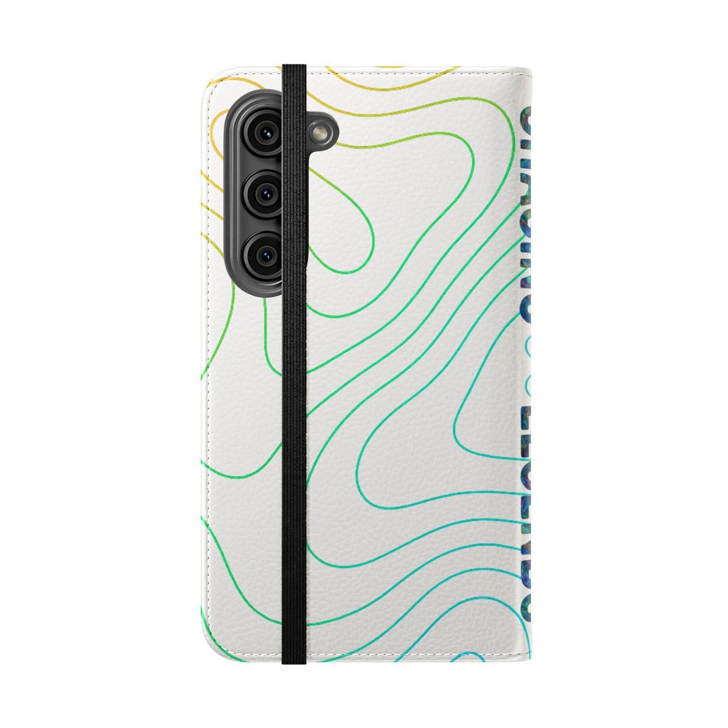 Ocean Topography Waves Flip Phone Case — Turquoise Water Pattern Wallet Cover