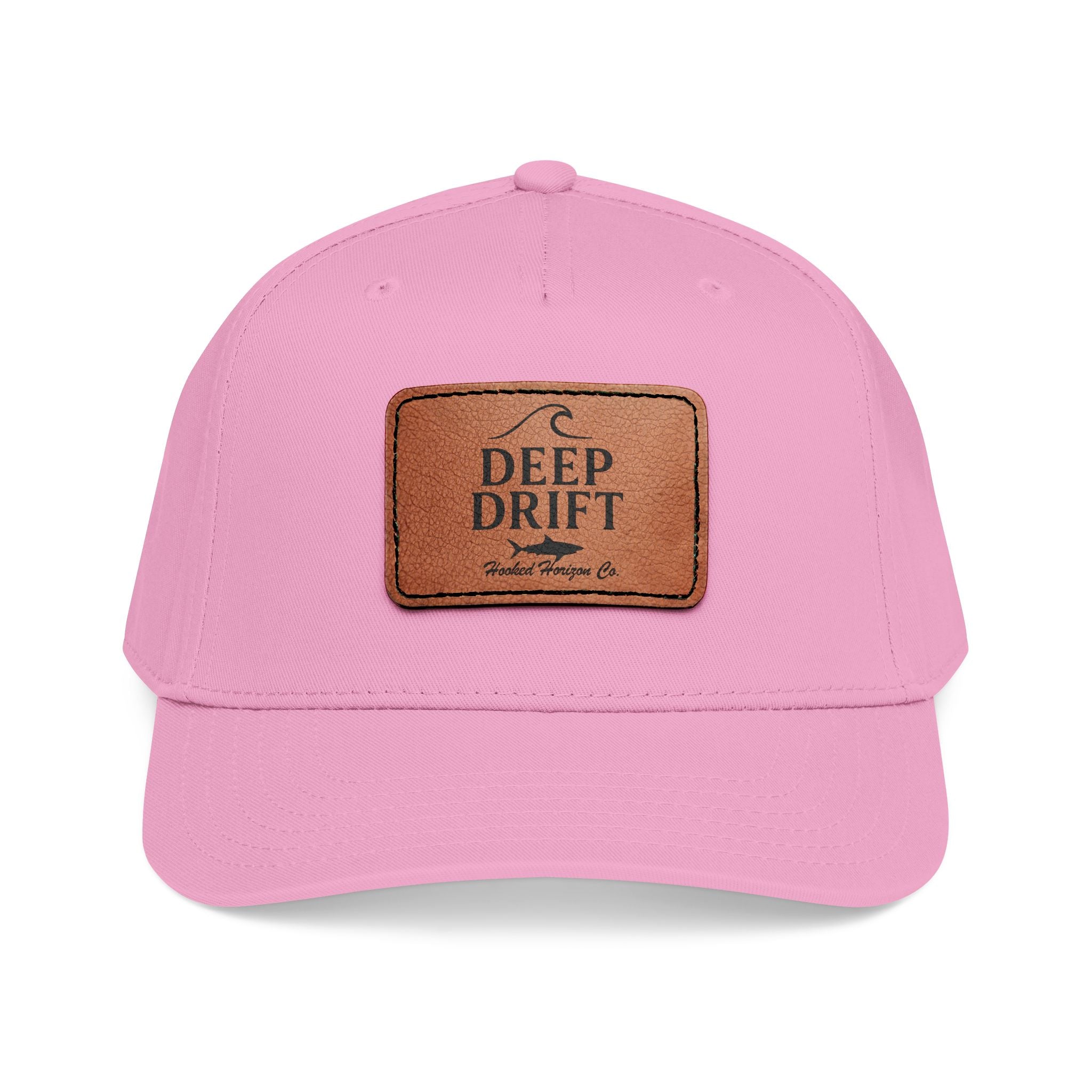 "Deep Drift" Shark Wave Leather Patch Baseball Cap — Hooked Horizon Co. Ocean Wave Logo, Multiple Color Variations