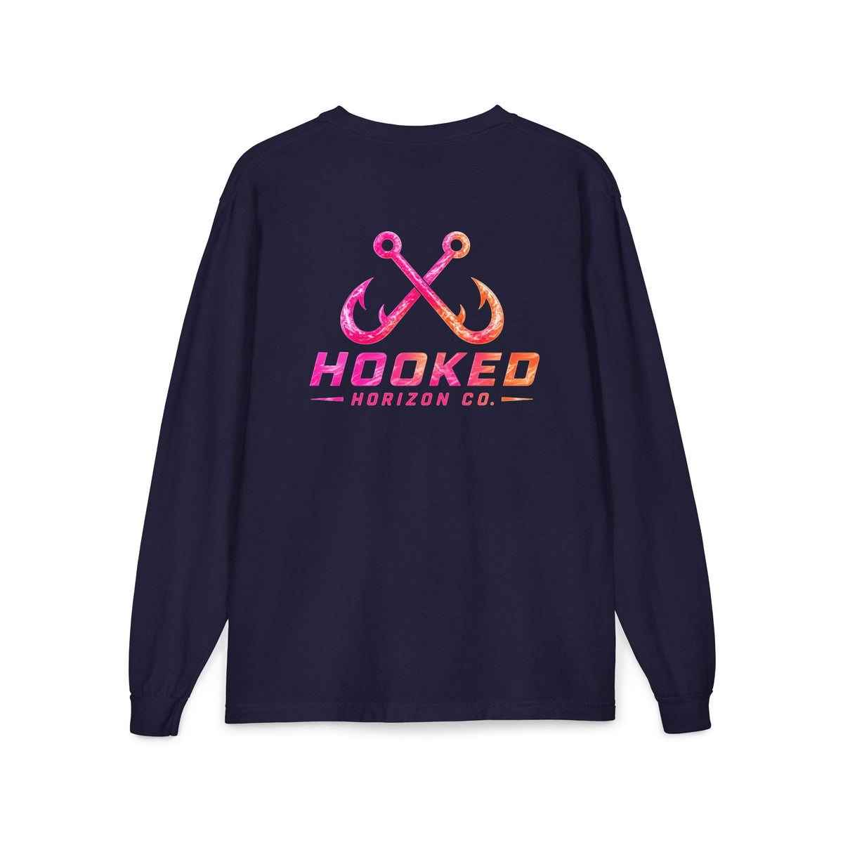 Hot Pink & Peach Hooked Horizon Co. — Classic Logo Unisex Long Sleeve Pocket T-Shirt