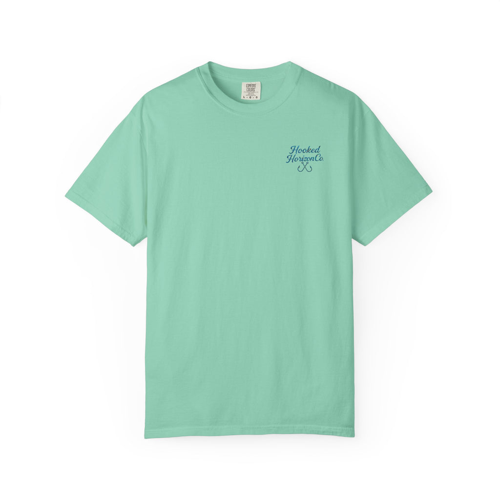 Mahi Mahi Hooked Horizon Co. — "Chasing Legends" Deep Drift Fishing Graphicishing Tee for Angler Lovers, Shark Lovers, Ocean Tee