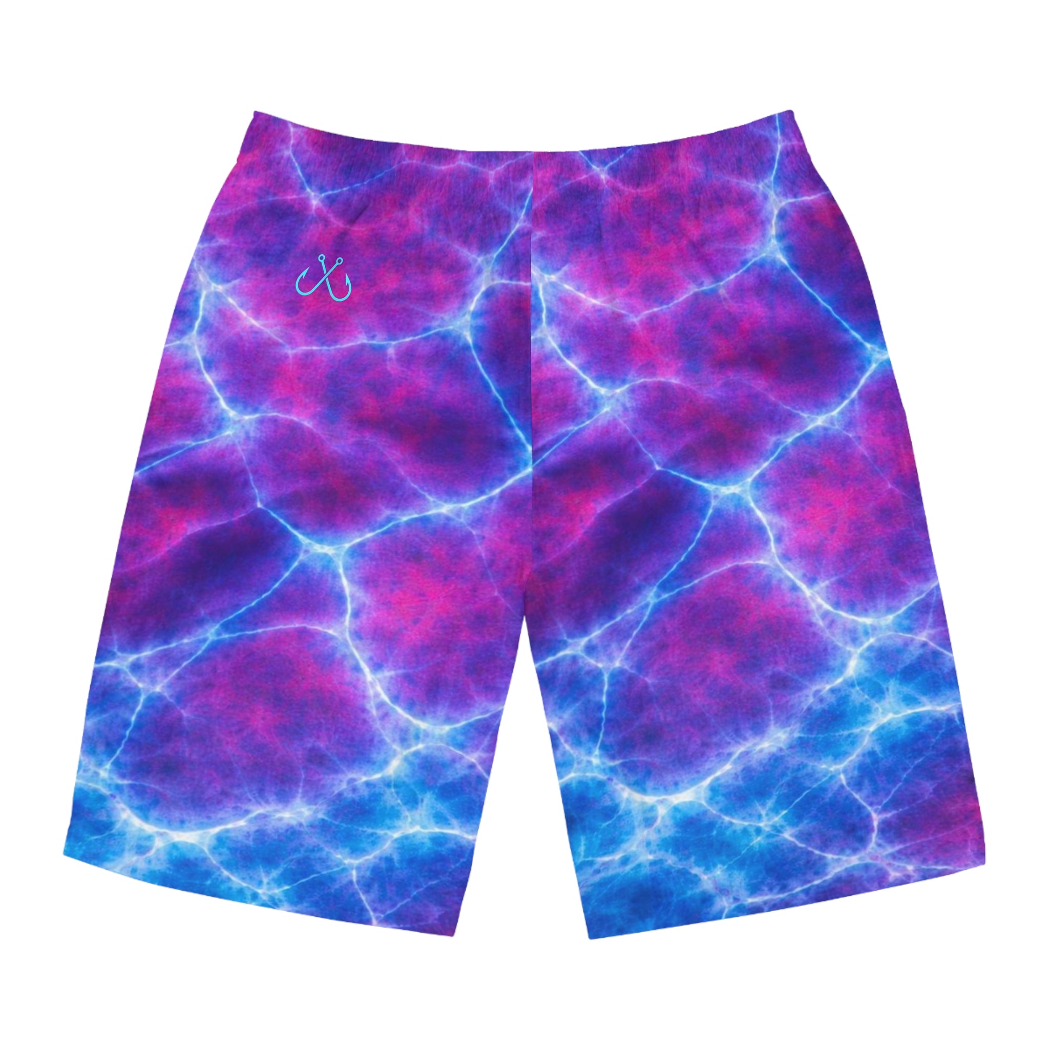 Purple and Blue Reflections Ocean-Inspired Board Shorts, Swimwear for Beach Days, Summer Vacations, Pool Parties, Surfing Attire, Water Sports