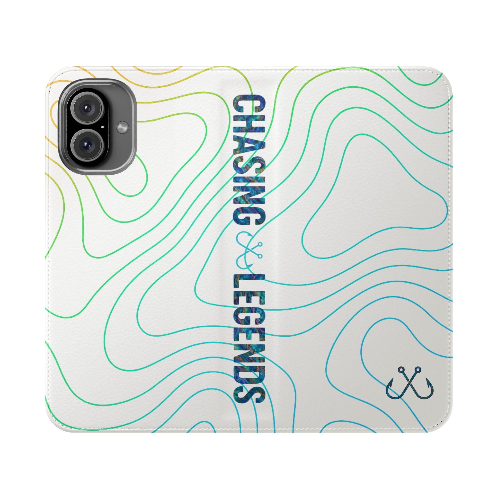 Ocean Topography Waves Flip Phone Case — Turquoise Water Pattern Wallet Cover