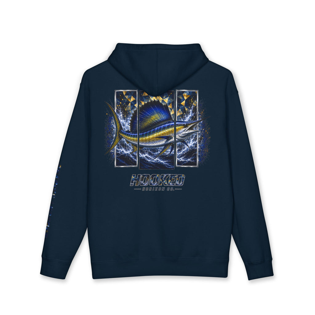 Sail Fish Hoodie Hooked Horizon Co. — Fishing Back Graphic Hoodie, Multiple Color Variations