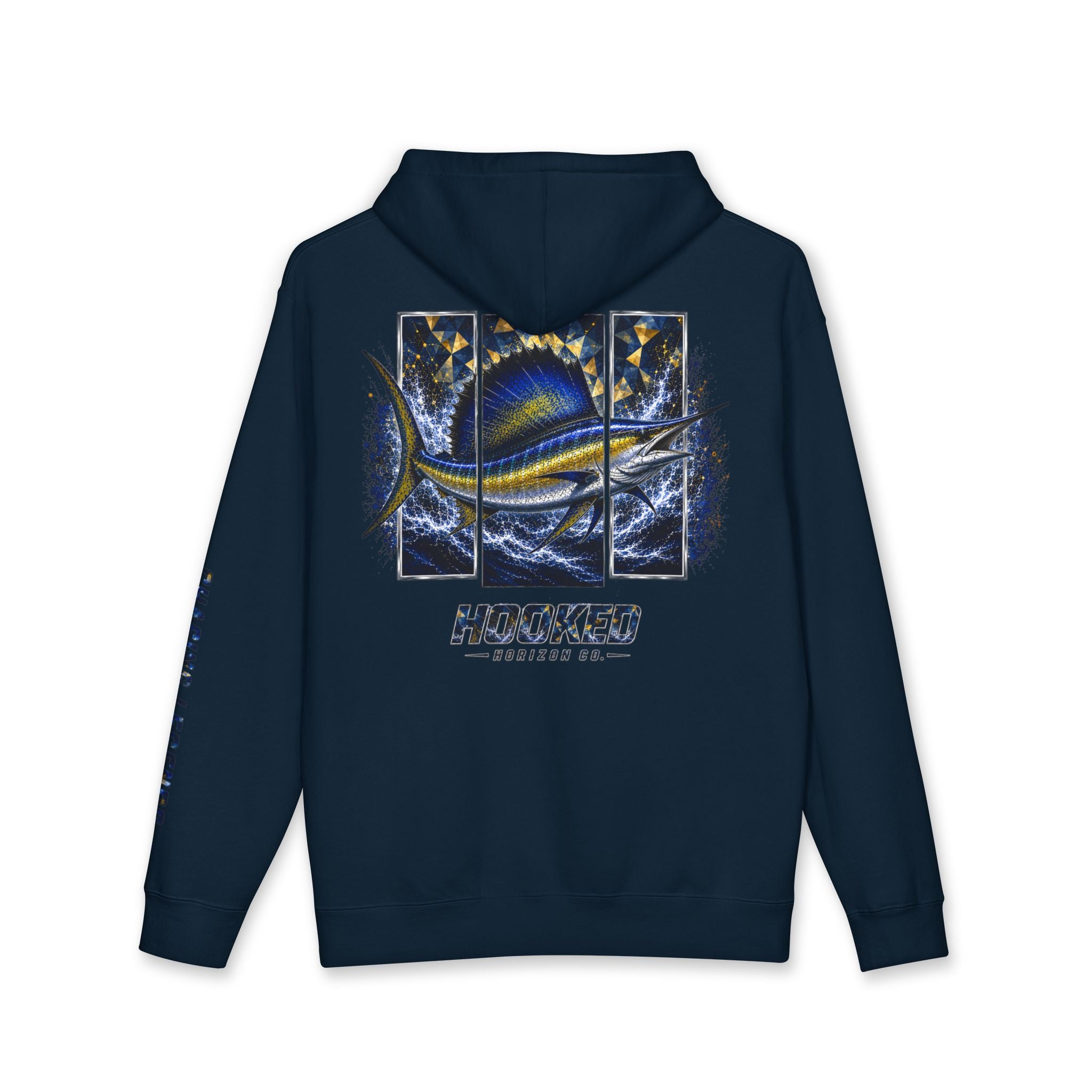 Sail Fish Hoodie Hooked Horizon Co. — Fishing Back Graphic Hoodie, Multiple Color Variations