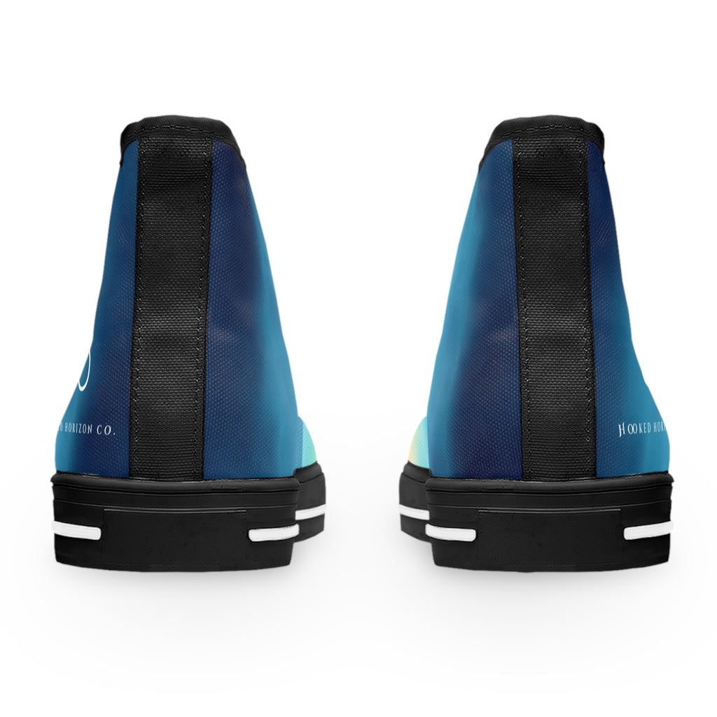 Blue Ombre Vibrant Gradient High Top Sneakers for Women, Trendy Footwear, Casual Style, Colorful Sneakers, Perfect for Spring, Summer Fashion