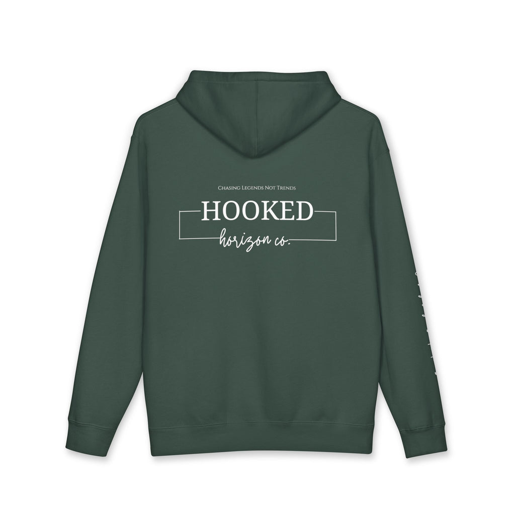 Chasing Legends Not Trends Hoodie Hooked Horizon Co. — Minimal Fishing Back Graphic Hoodie, Multiple Color Variations