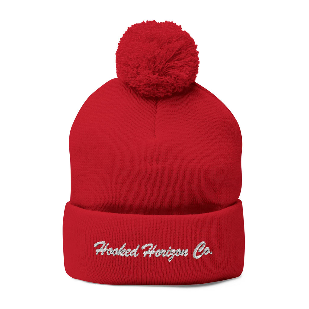 Hooked Horizon Co. Embroidered Pom-Pom Knit Cap — Cozy Grey Beanie with Multiple Color Variations