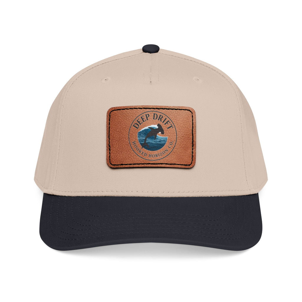 Deep Drift Leather Patch Baseball Cap — Hooked Horizon Co. Ocean Wave Logo, Multiple Color Variations