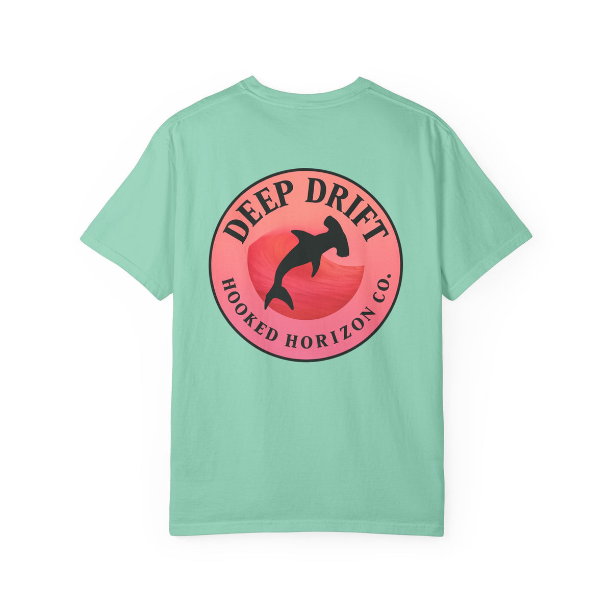 Deep Drift Fishing T-Shirt - Pink & Peach Fishing Tee for Angler Lovers, Pink Ombre, Hammer Head Shark Tee, Ocean-inspired