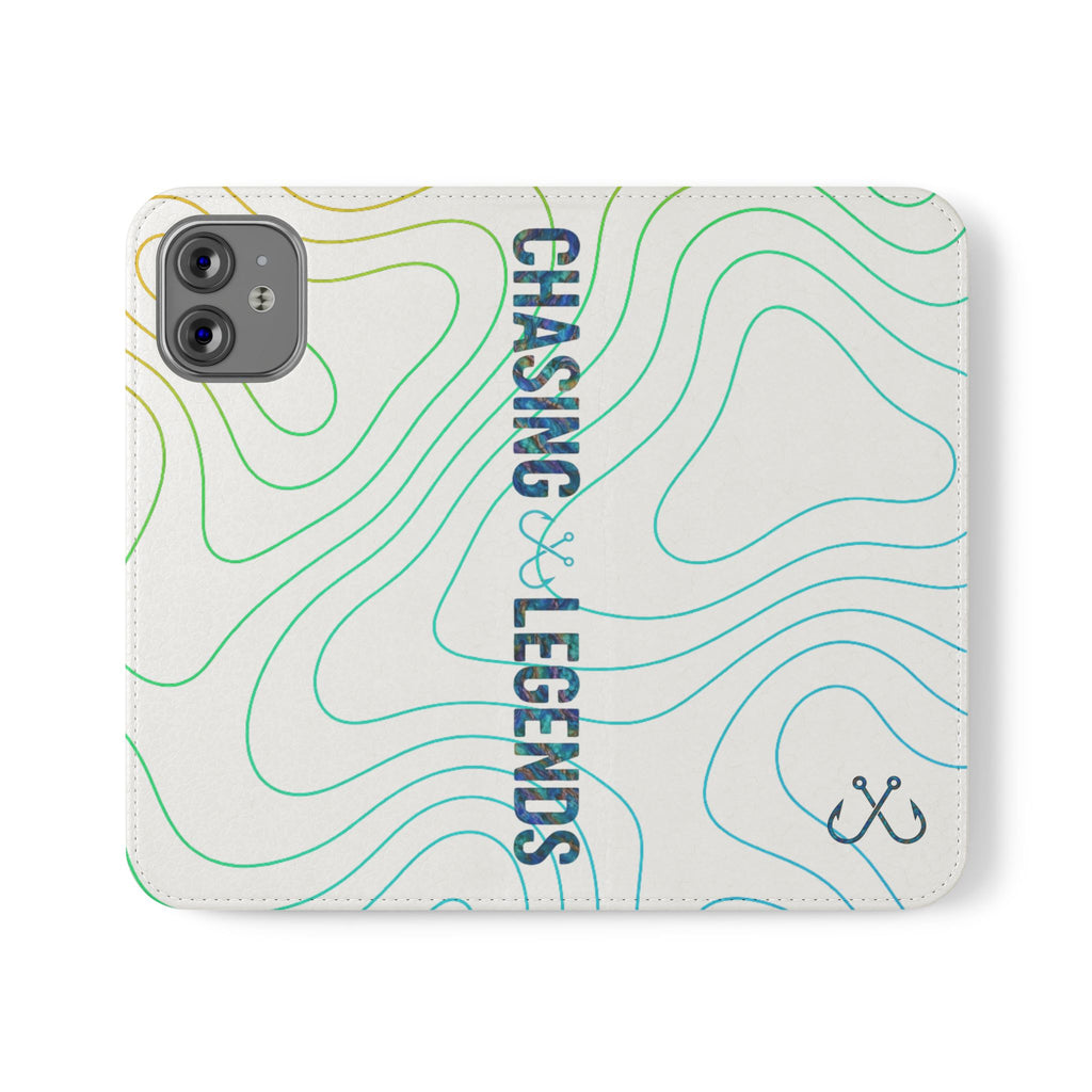 Ocean Topography Waves Flip Phone Case — Turquoise Water Pattern Wallet Cover