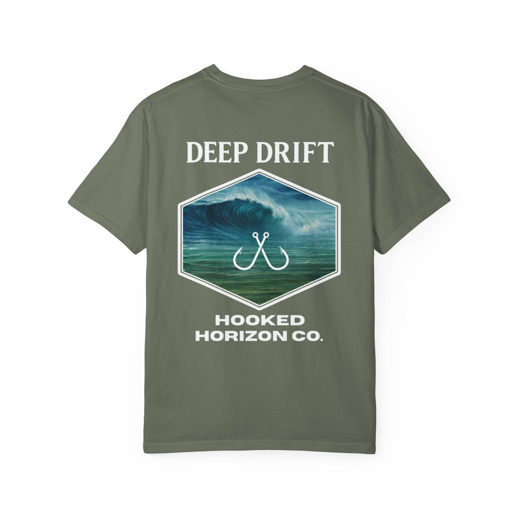 Deep Drift Wave Break Fishing T-Shirt - White Trim Ocean-inspired Fishing Tee for Angler Lovers, Hooked Horizon Co. Tee