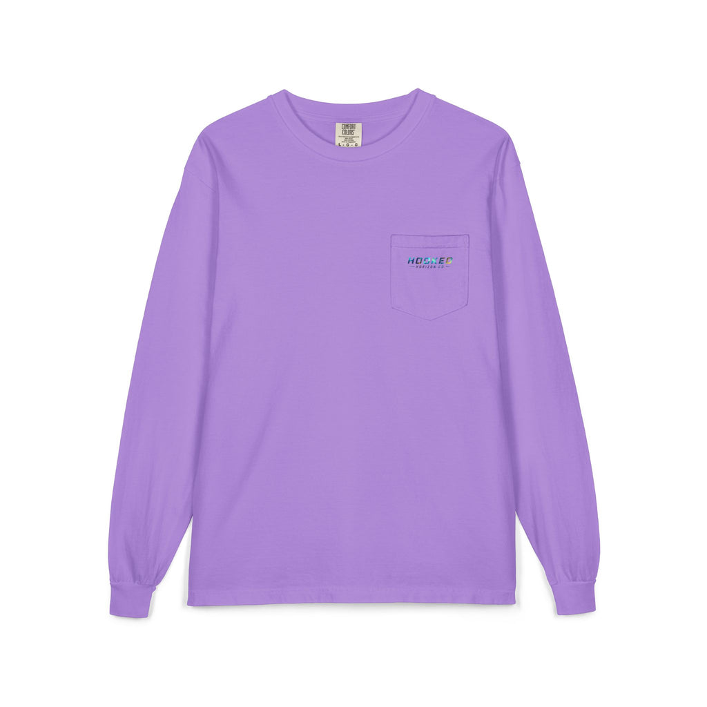 Blue & Gold Hooked Horizon Co.  Classic Logo Unisex Long Sleeve Pocket T-Shirt