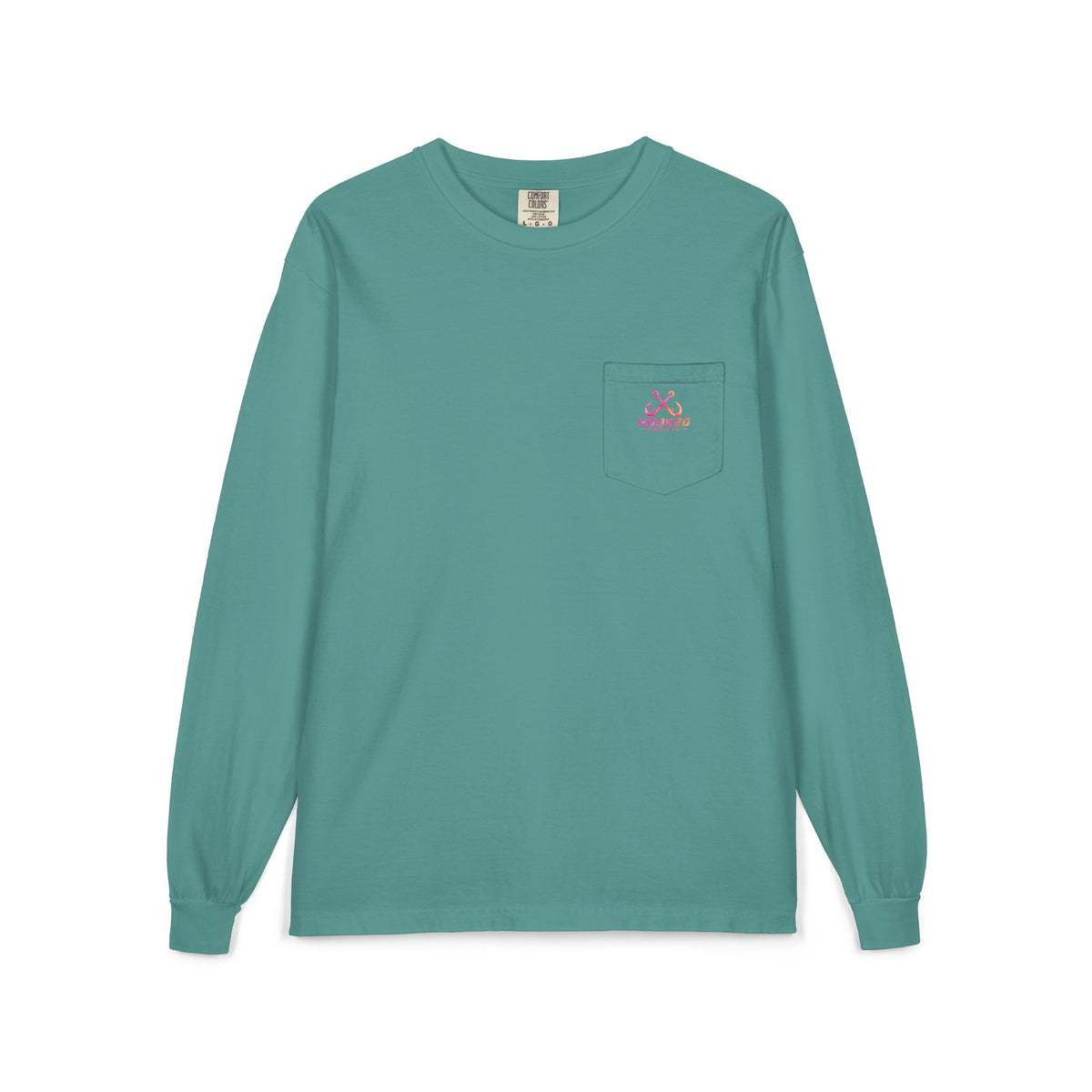 Hot Pink & Peach Hooked Horizon Co. — Classic Logo Unisex Long Sleeve Pocket T-Shirt