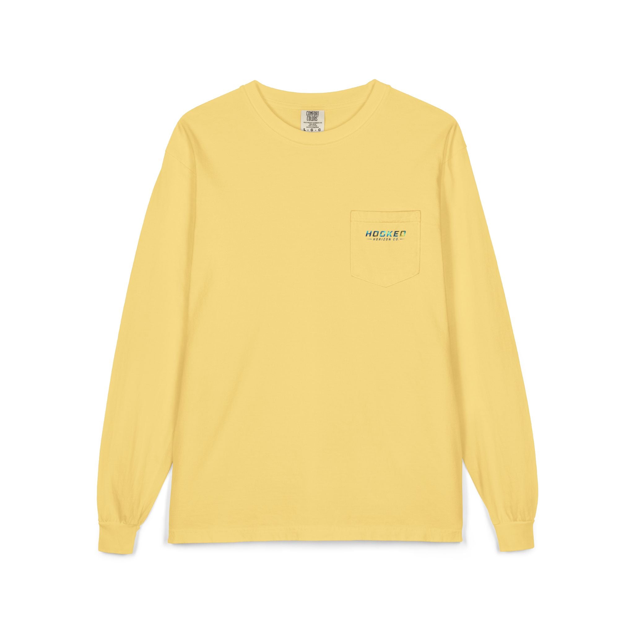Blue & Gold Hooked Horizon Co.  Classic Logo Unisex Long Sleeve Pocket T-Shirt