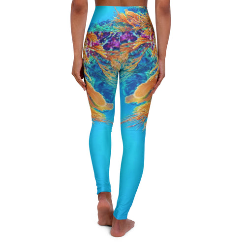 Colorful Reef High Waisted Yoga Leggings - Purple, Comfortable Activewear, Fitness Pants, Ideal for Gym, Yoga, and Weekend Brunch