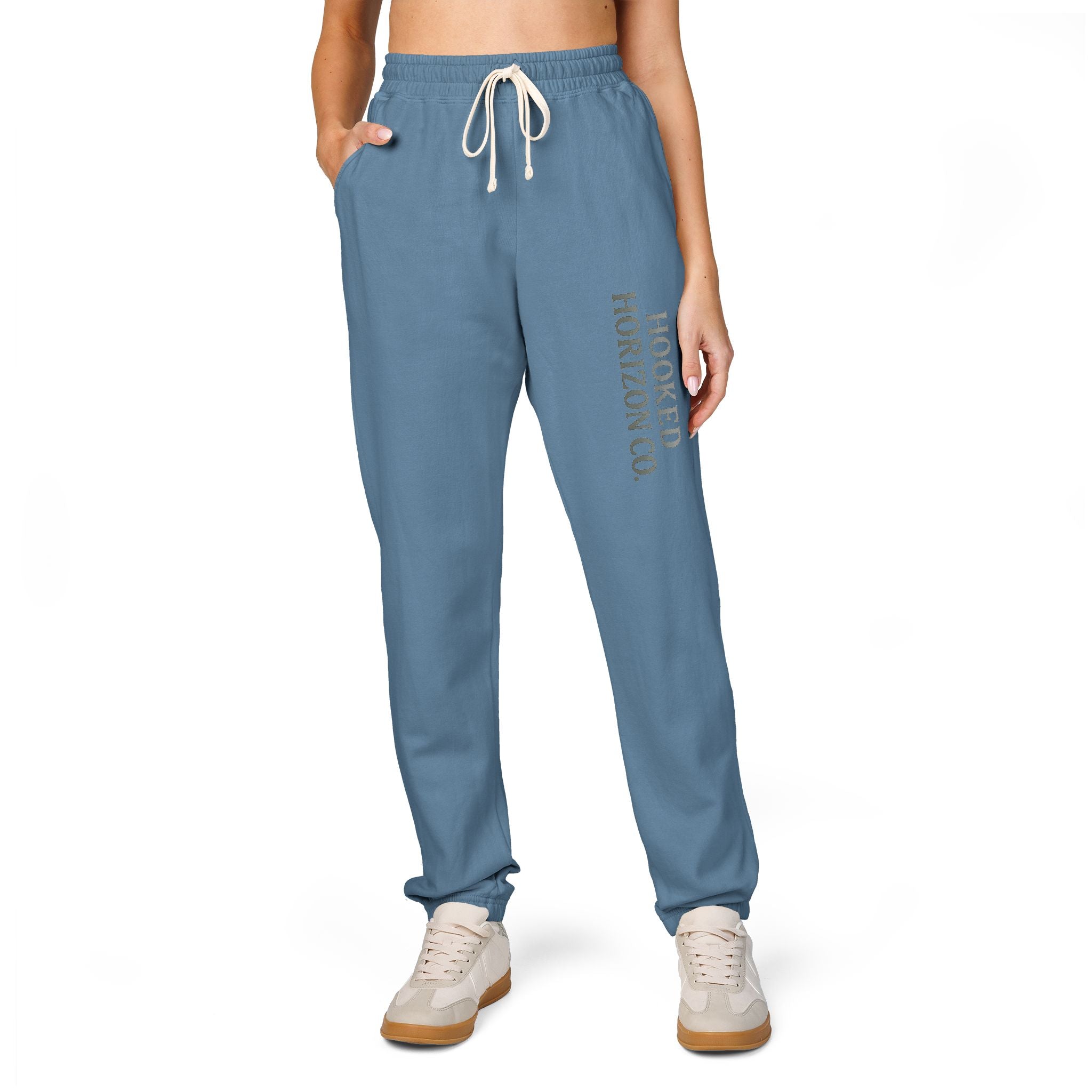 Hooked Horizon Co. Deep Drift Embroidered Fleece Sweatpants | Cozy Loungewear, Gifts for Everyone, Comfortable Joggers, Relaxed Fit Sweatpants, God is Love, Unisex Fashion