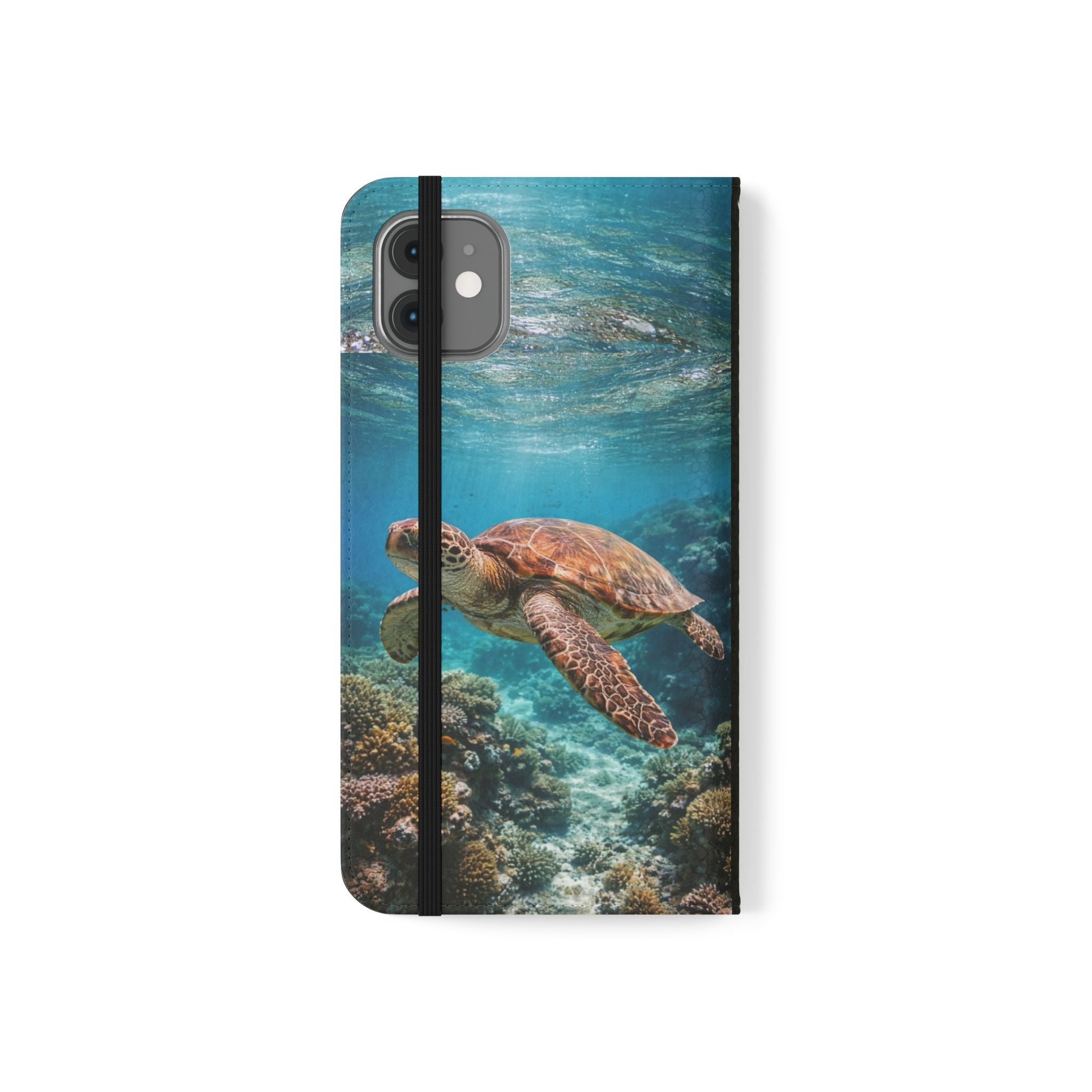 Turtle Hooked Horizon Co Flip Phone Case — Turquoise Water Pattern Wallet Cover